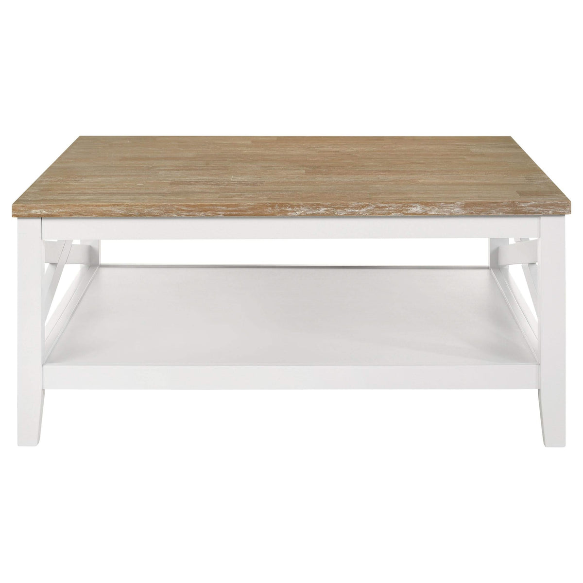 Mesa de centro cuadrada de madera Hollis con estante en marrón y blanco