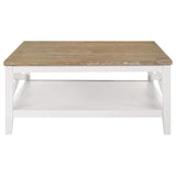 Mesa de centro cuadrada de madera Hollis con estante en marrón y blanco