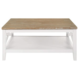 Mesa de centro cuadrada de madera Hollis con estante en marrón y blanco
