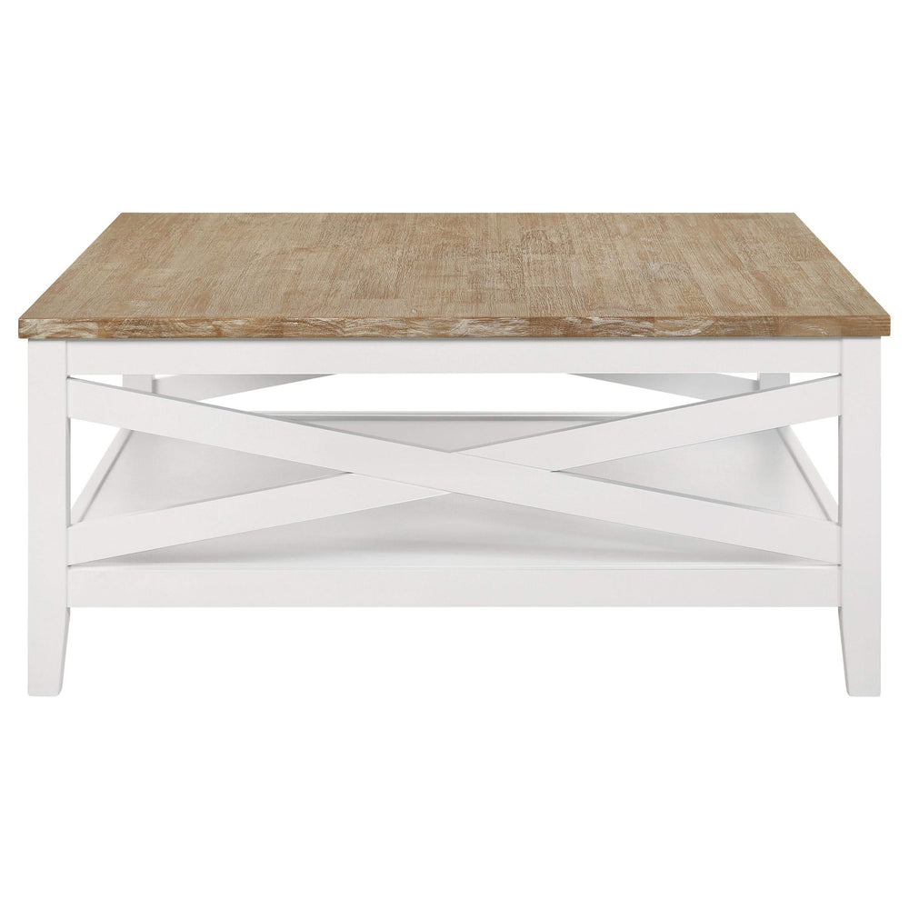 Mesa de centro cuadrada de madera Hollis con estante en marrón y blanco