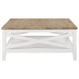 Mesa de centro cuadrada de madera Hollis con estante en marrón y blanco