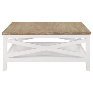 Mesa de centro cuadrada de madera Hollis con estante en marrón y blanco