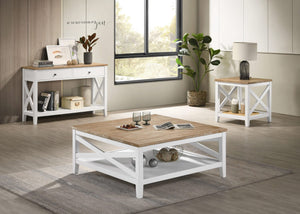 Mesa de centro cuadrada de madera Hollis con estante en marrón y blanco