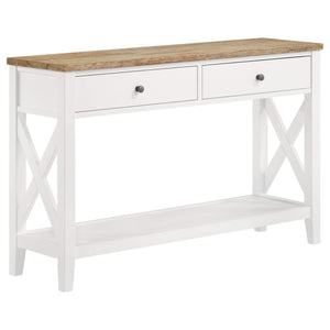 Consola de entrada de madera Hollis con dos cajones, marrón y blanco