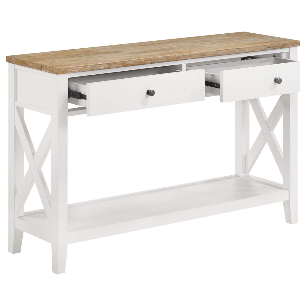 Consola de entrada de madera Hollis con dos cajones, marrón y blanco