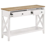 Consola de entrada de madera Hollis con dos cajones, marrón y blanco