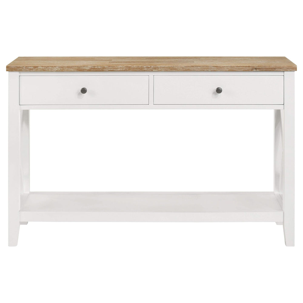 Consola de entrada de madera Hollis con dos cajones, marrón y blanco