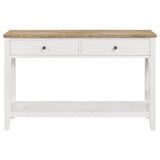 Consola de entrada de madera Hollis con dos cajones, marrón y blanco