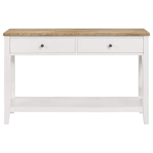 Consola de entrada de madera Hollis con dos cajones, marrón y blanco