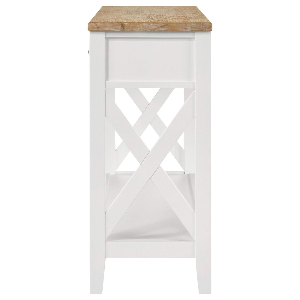 Consola de entrada de madera Hollis con dos cajones, marrón y blanco