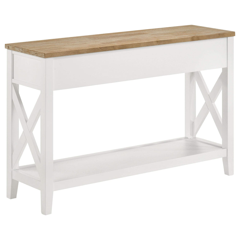 Consola de entrada de madera Hollis con dos cajones, marrón y blanco