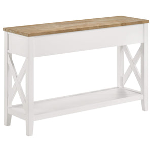 Consola de entrada de madera Hollis con dos cajones, marrón y blanco