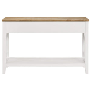 Consola de entrada de madera Hollis con dos cajones, marrón y blanco