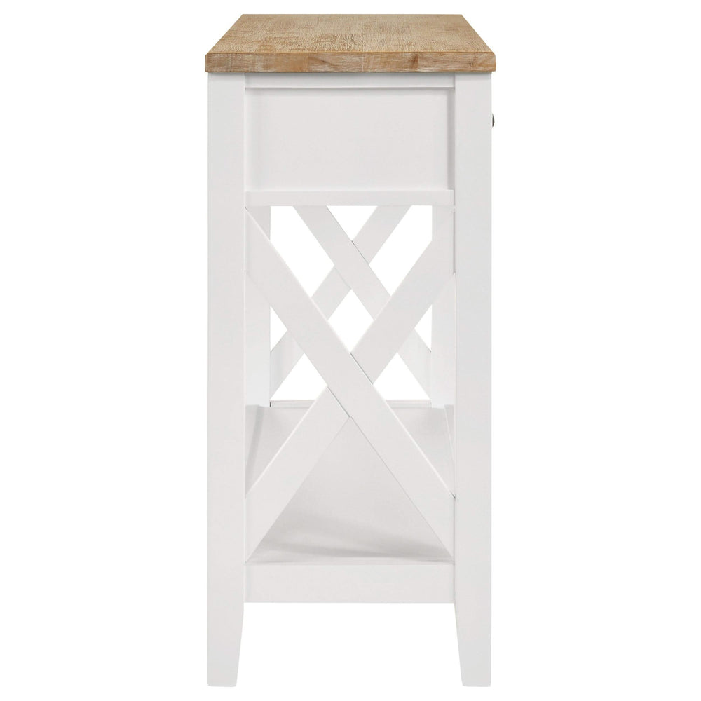 Consola de entrada de madera Hollis con dos cajones, marrón y blanco
