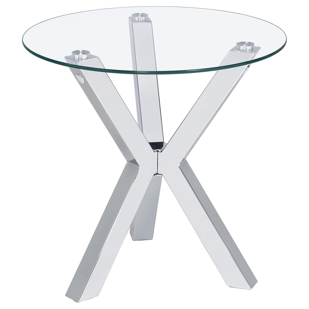 Mesa auxiliar redonda Kenzie con tapa de vidrio templado cromada