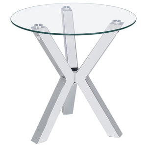 Mesa auxiliar redonda Kenzie con tapa de vidrio templado cromada