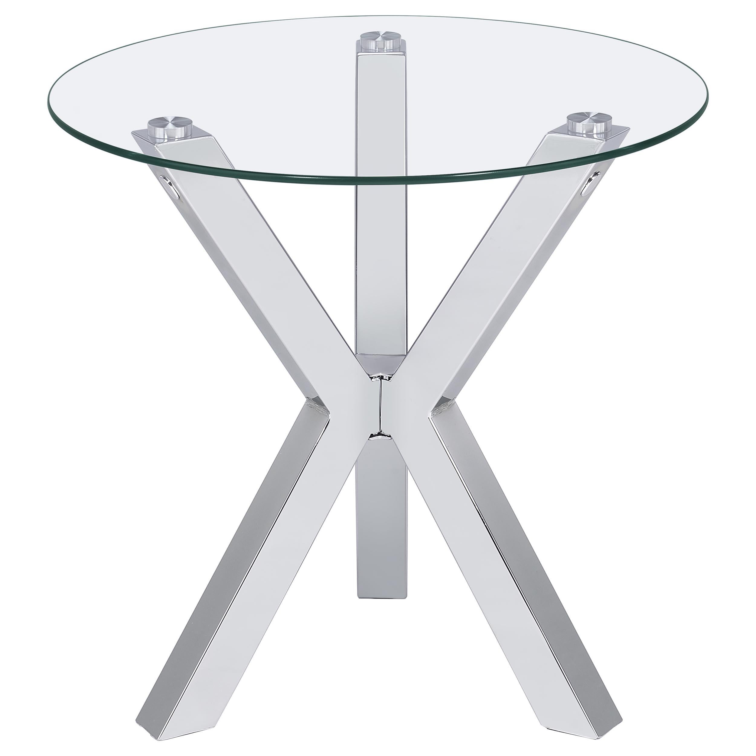Kenzie Round Tempered Glass Top End Side Table Chrome