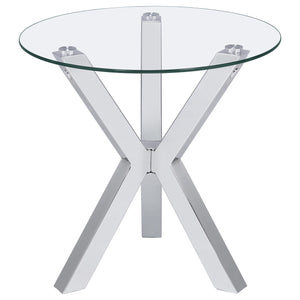Mesa auxiliar redonda Kenzie con tapa de vidrio templado cromada