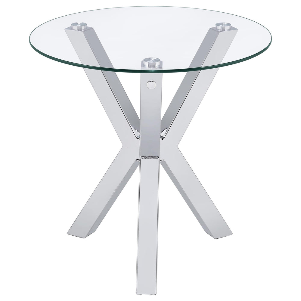 Mesa auxiliar redonda Kenzie con tapa de vidrio templado cromada