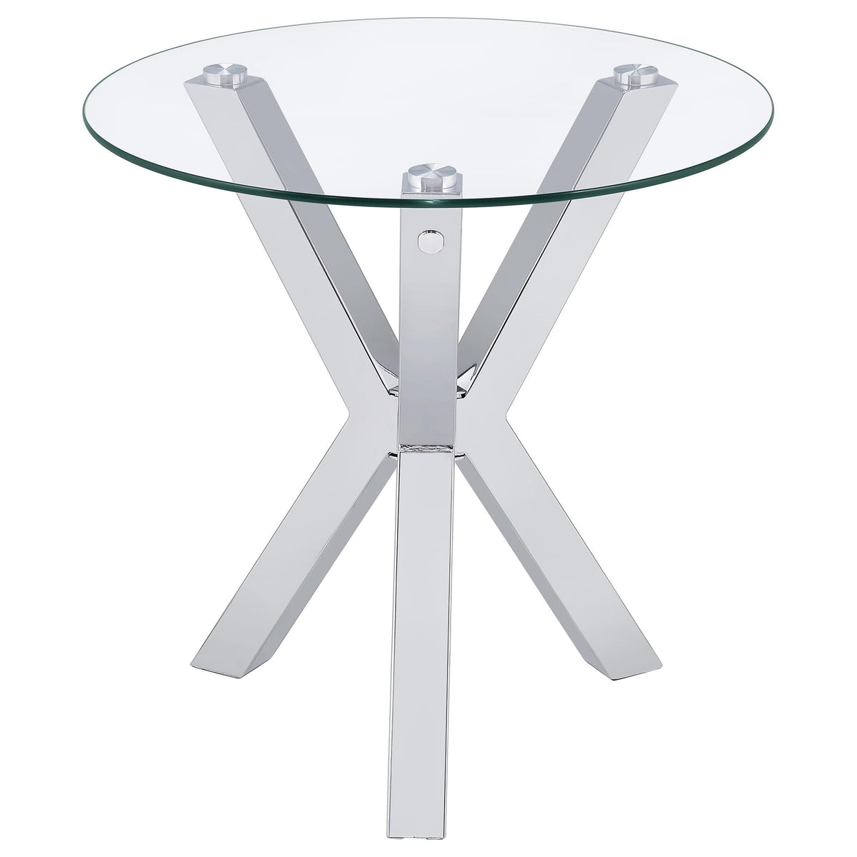 Mesa auxiliar redonda Kenzie con tapa de vidrio templado cromada
