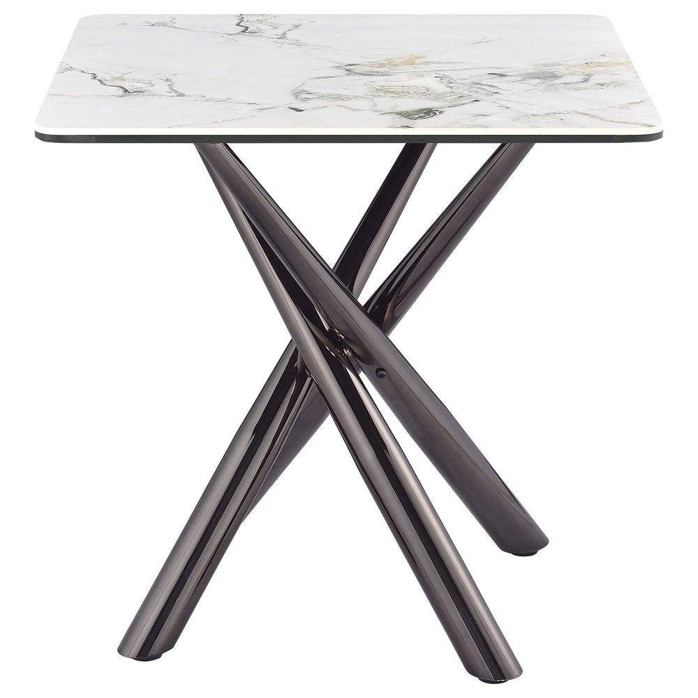 Mesa auxiliar Carvell cuadrada de piedra sinterizada Mirage White