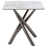 Mesa auxiliar Carvell cuadrada de piedra sinterizada Mirage White