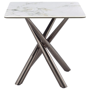Mesa auxiliar Carvell cuadrada de piedra sinterizada Mirage White