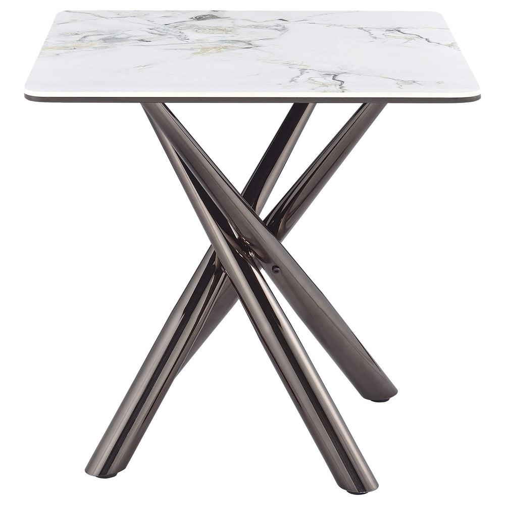 Mesa auxiliar Carvell cuadrada de piedra sinterizada Mirage White