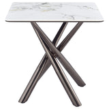 Mesa auxiliar Carvell cuadrada de piedra sinterizada Mirage White