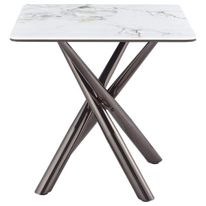 Mesa auxiliar Carvell cuadrada de piedra sinterizada Mirage White