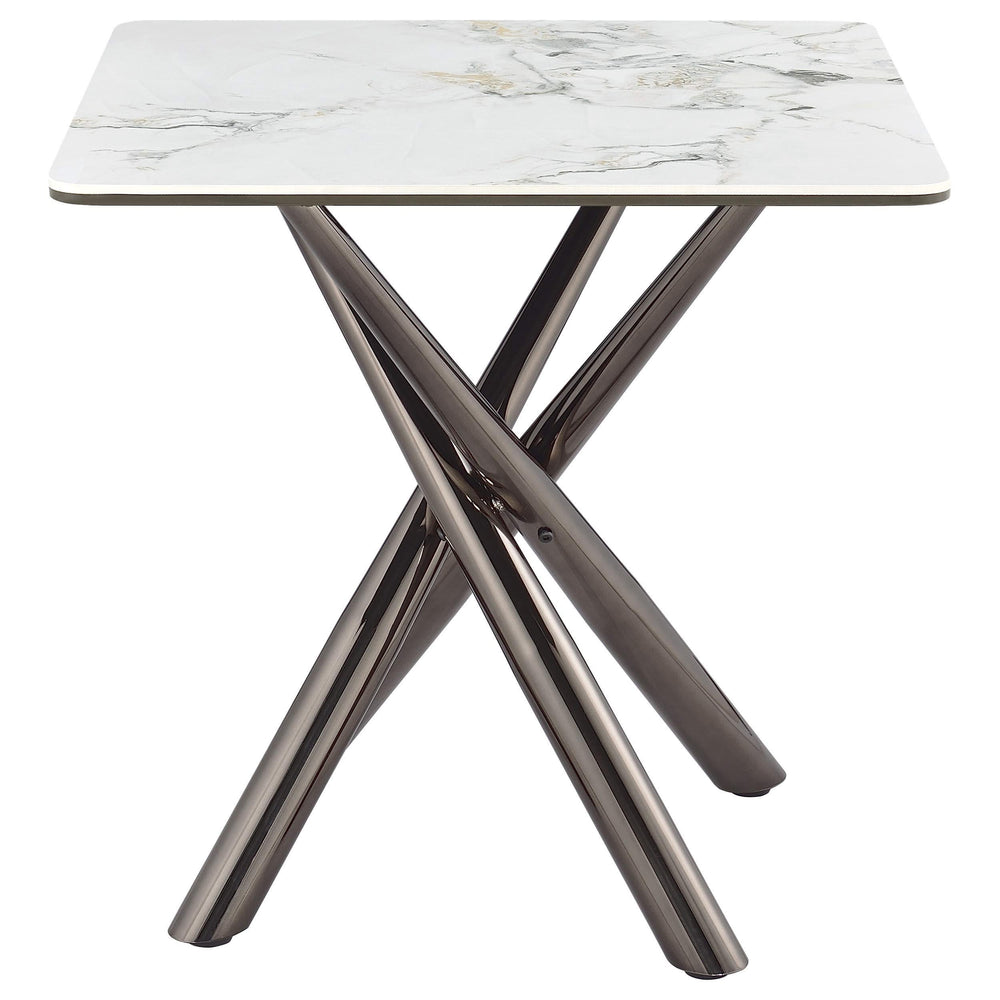 Mesa auxiliar Carvell cuadrada de piedra sinterizada Mirage White