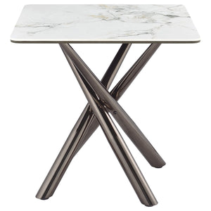 Mesa auxiliar Carvell cuadrada de piedra sinterizada Mirage White