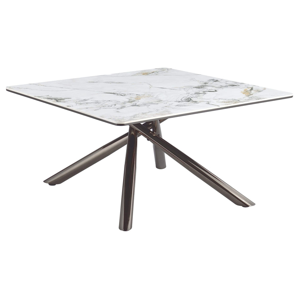 Mesa de centro Carvell cuadrada con superficie de piedra sinterizada Mirage White