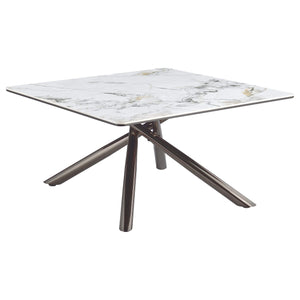 Mesa de centro Carvell cuadrada con superficie de piedra sinterizada Mirage White