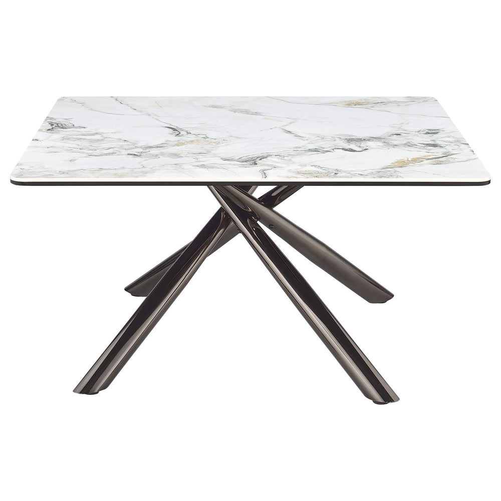 Mesa de centro Carvell cuadrada con superficie de piedra sinterizada Mirage White
