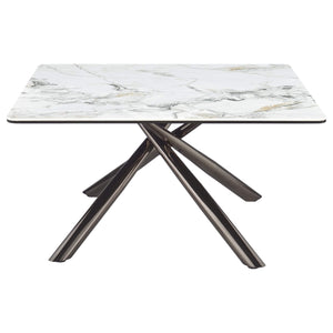Mesa de centro Carvell cuadrada con superficie de piedra sinterizada Mirage White