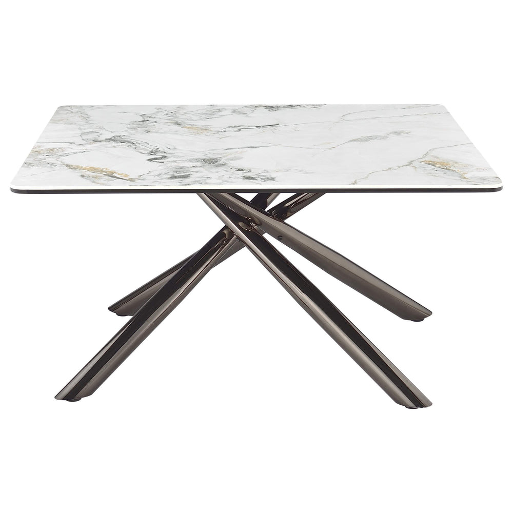 Mesa de centro Carvell cuadrada con superficie de piedra sinterizada Mirage White