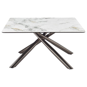 Mesa de centro Carvell cuadrada con superficie de piedra sinterizada Mirage White