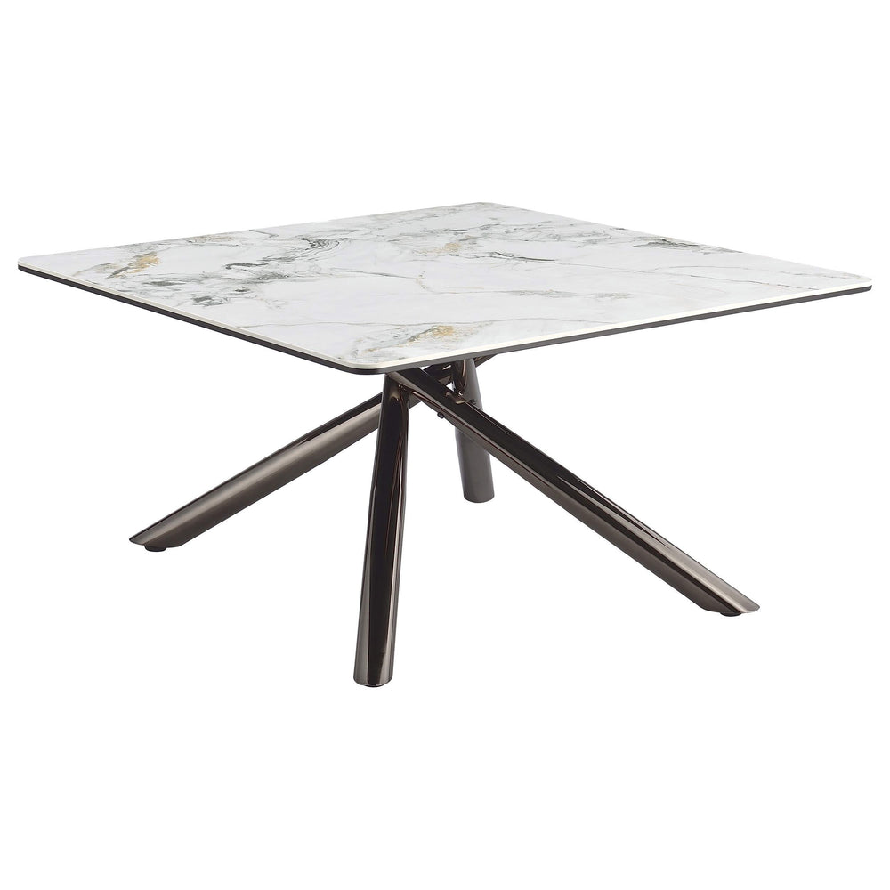 Mesa de centro Carvell cuadrada con superficie de piedra sinterizada Mirage White