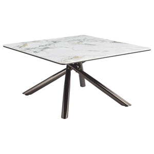 Mesa de centro Carvell cuadrada con superficie de piedra sinterizada Mirage White