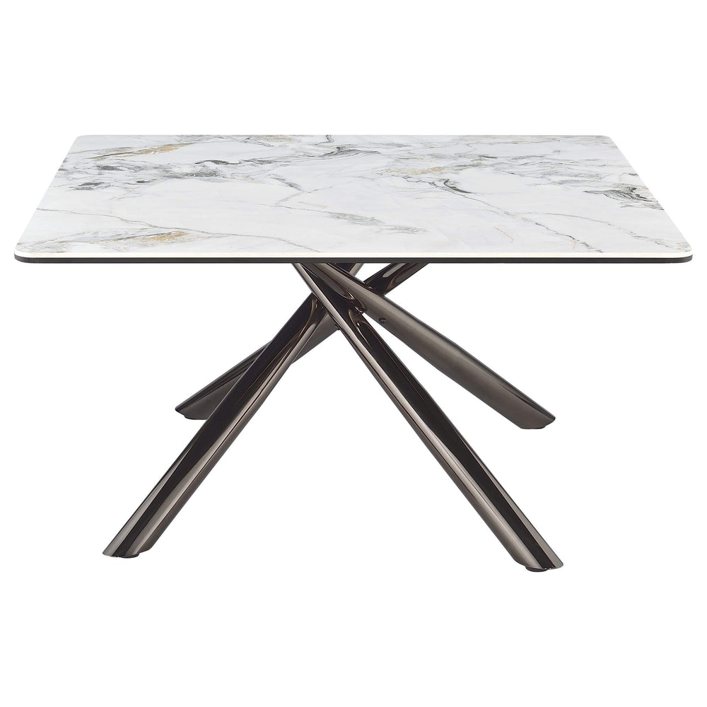 Mesa de centro Carvell cuadrada con superficie de piedra sinterizada Mirage White