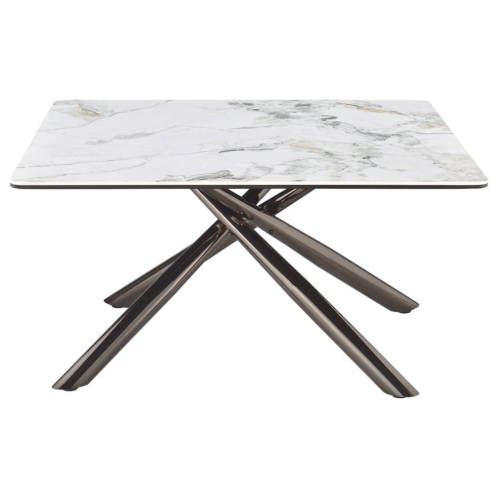 Mesa de centro Carvell cuadrada con superficie de piedra sinterizada Mirage White