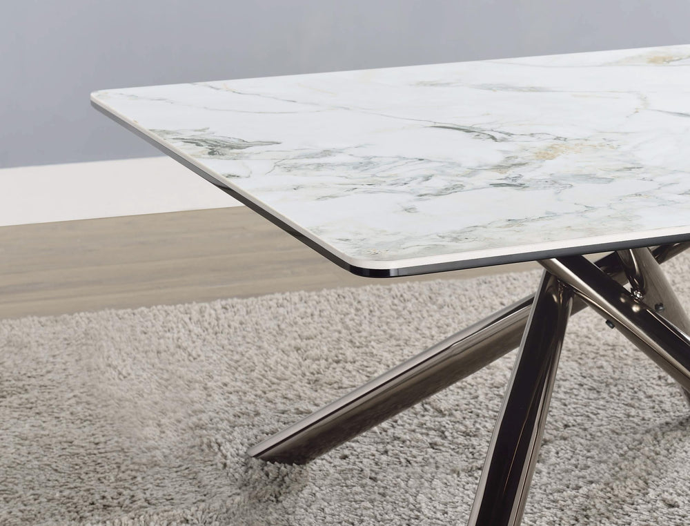 Mesa de centro Carvell cuadrada con superficie de piedra sinterizada Mirage White