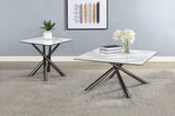Mesa de centro Carvell cuadrada con superficie de piedra sinterizada Mirage White