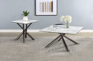 Mesa de centro Carvell cuadrada con superficie de piedra sinterizada Mirage White
