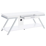 Mueble para TV Marcia de 60 pulgadas, madera, 1 cajón, blanco, alto brillo