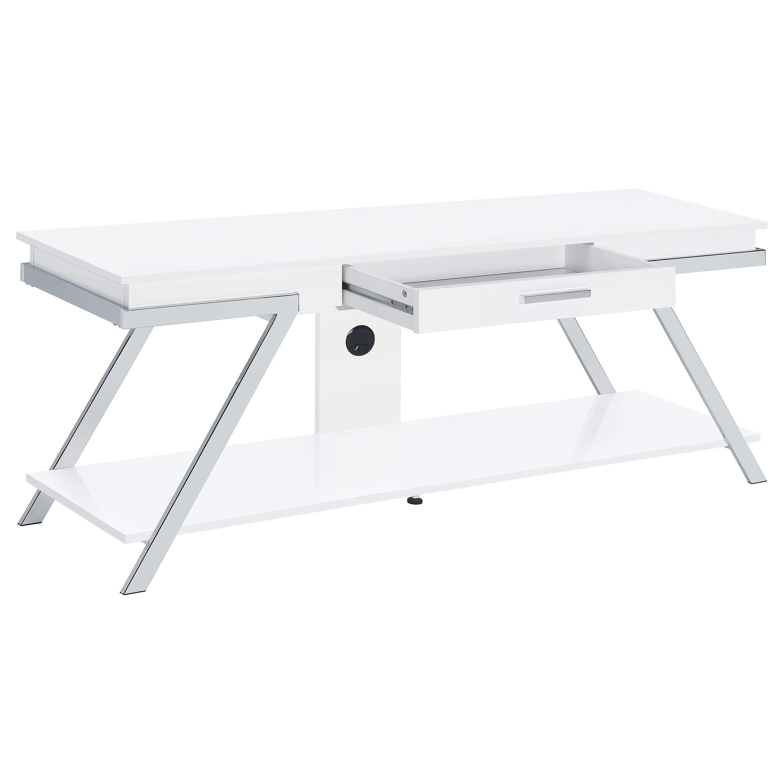 Mueble para TV Marcia de 60 pulgadas, madera, 1 cajón, blanco, alto brillo