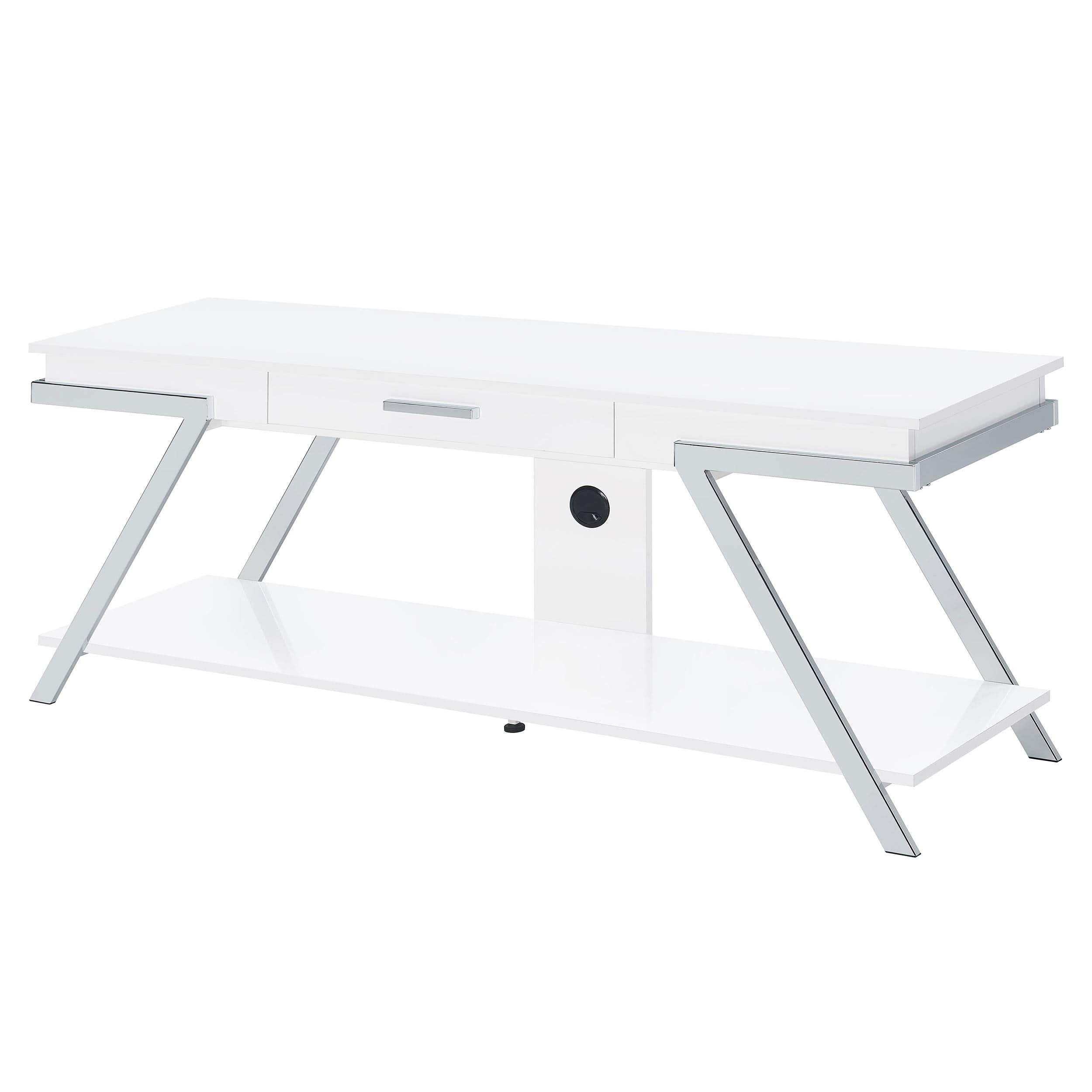 Mueble para TV Marcia de 60 pulgadas, madera, 1 cajón, blanco, alto brillo