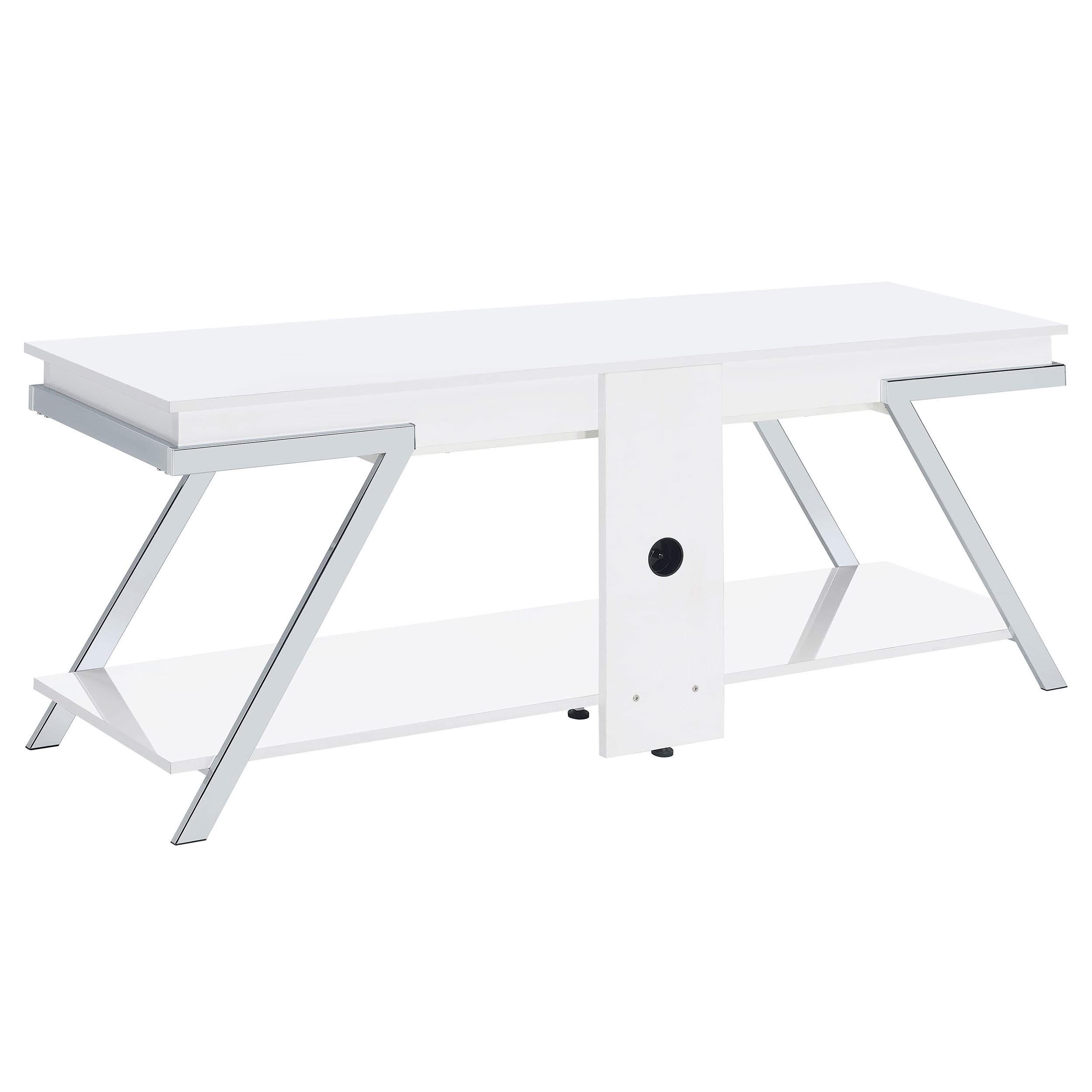 Mueble para TV Marcia de 60 pulgadas, madera, 1 cajón, blanco, alto brillo