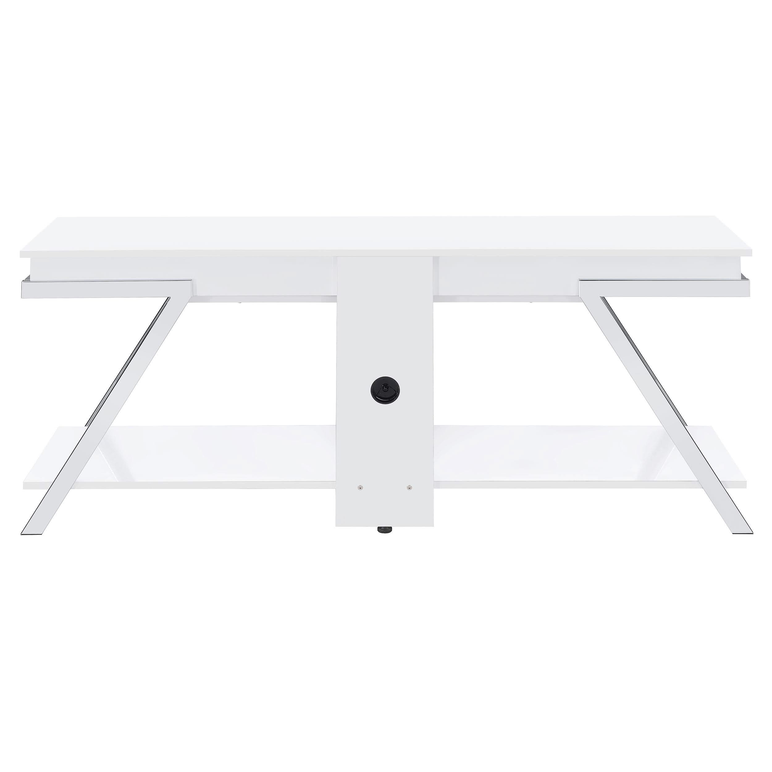 Mueble para TV Marcia de 60 pulgadas, madera, 1 cajón, blanco, alto brillo